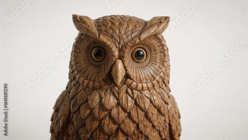 Rustic wooden owl carving w...