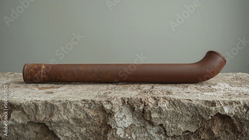 Pipe lying on a rocky ground