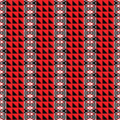 abstract geometric seamless pattern of triangles in red, black and white