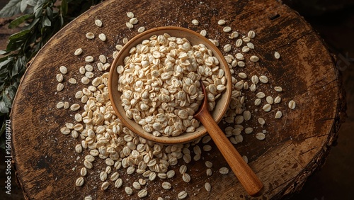 Oat flakes scattered on a v...
