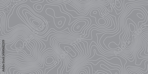 Abstract seamless topographic contour map pattern in gray tones. Modern elevation lines background design, perfect for geography, navigation, hiking, adventure, and creative graphic projects.