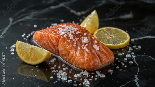 Marinated salmon garnished ...