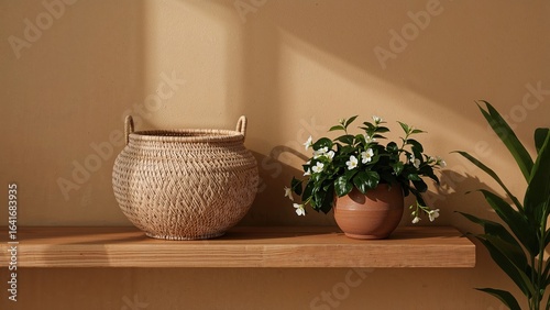Natural straw baskets along...