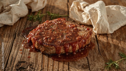 Succulent pork chops covere...