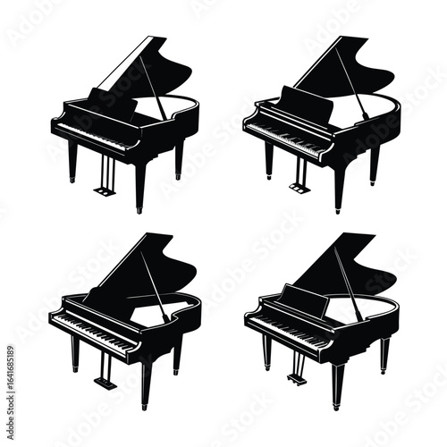 Four Grand Pianos in a Grid Pattern Black and White Musical Instruments