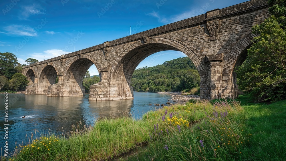 Fototapeta premium Historic Stone Bridge in a Scenic Rural Setting