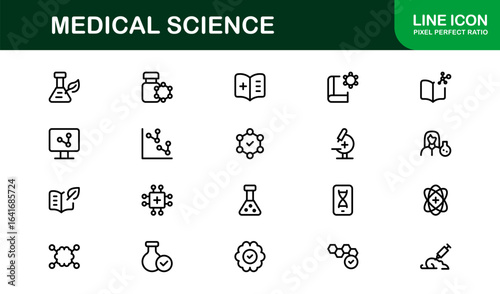 Medical Science Professional Line Icon Set – Modern Vector Healthcare Symbols for Clinics and Labs