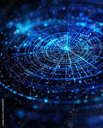 Abstract Digital Background with Glowing Blue Circles and Patterns