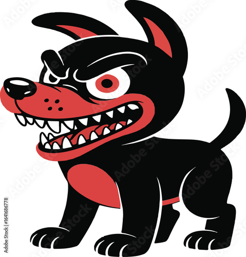 Aggressive Cartoon Dog with Snarling Mouth and Red Accents teeth