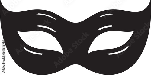Black masquerade mask with cut out eye openings on white background costume party
