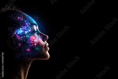 Ethereal Portrait of Woman with Cosmic Elements and Colorful Galaxy
