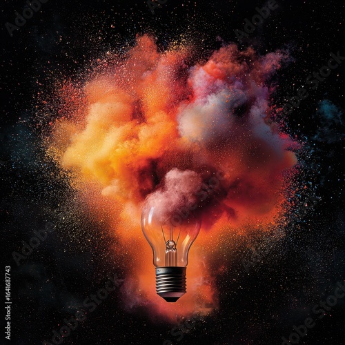 Colorful Explosion of Light Bulb with Vibrant Smoke and Particles
