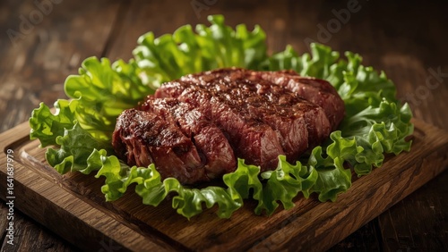 Uncooked steak accompanied ...