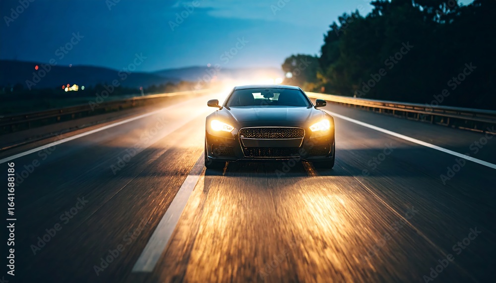 Fototapeta premium Dark car on a highway at night (2)