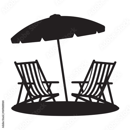 Vector Beach Chair Scene. Vector black silhouette. with white background.