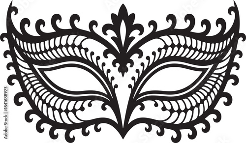 Ornate Black Lace Masquerade Mask with Intricate Filigree Design on White Venetian mask carnival