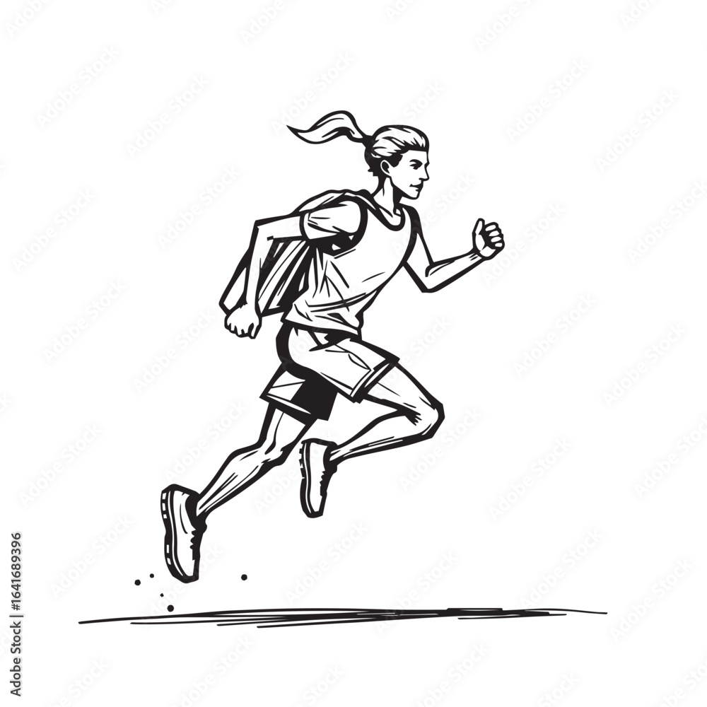 Fototapeta premium Runner sketch vector design concept black and white illustration.