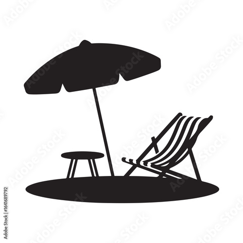 Vector Beach Chair Scene. Vector black silhouette. with white background.