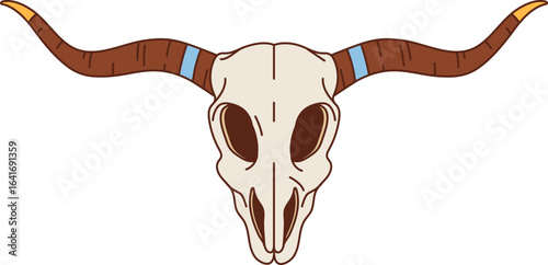 Cartoon groovy Wild West or Western longhorn bull skull, vector icon. Wild West groovy cartoon skull of longhorn bull for Western saloon sign or Texas and Arizona country ranch character