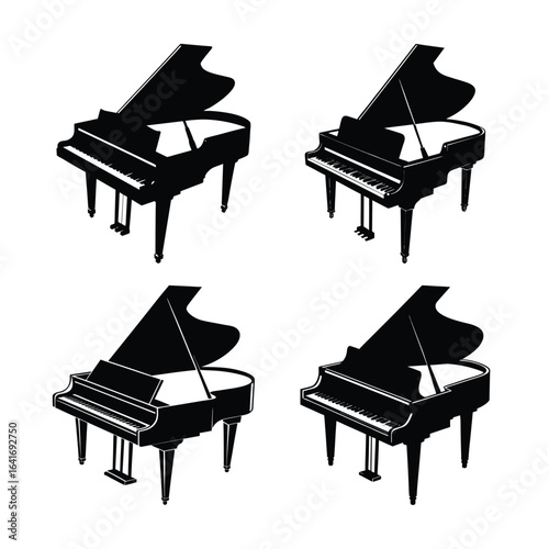 Four Grand Pianos in a Grid Pattern Black and White Music Theme