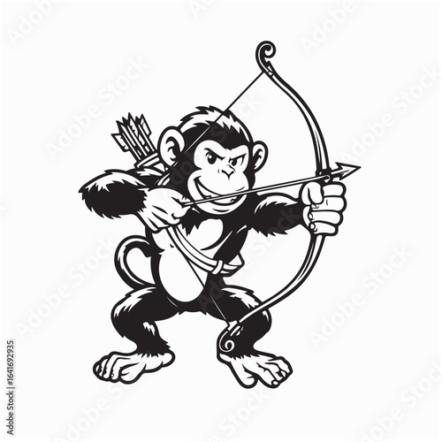Funny Cartoon Monkey Standing with Archery Equipment Vector Illustration