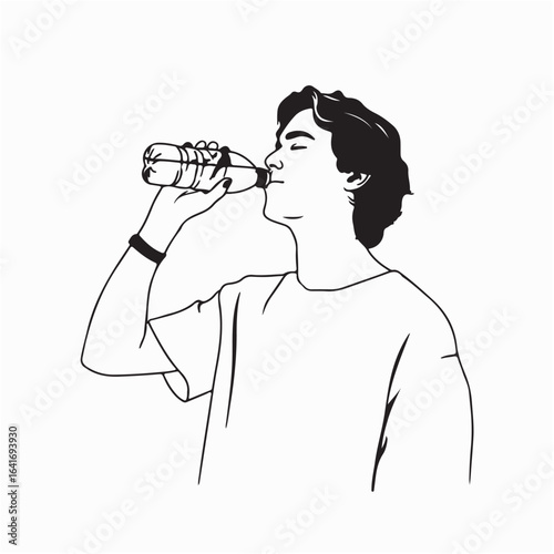 A young man drinking mineral water image vector on white background