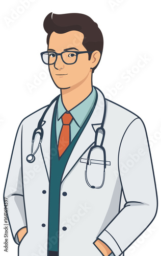 Confident Male Doctor, Cartoon Style, Medical Professional Portrait