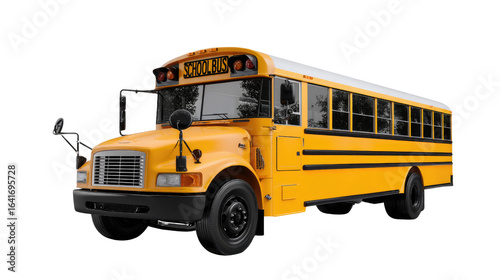School Bus: A vibrant, yellow school bus, a symbol of education and transportation, is captured in sharp detail. The bus stands ready.
