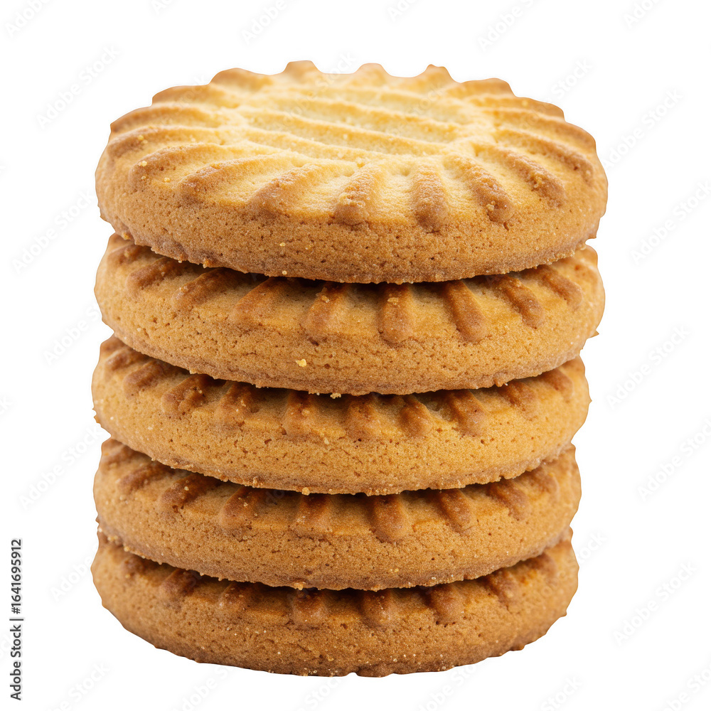 Stack of five shortbread cookies isolated on transparent background Stack of five shortbread cookies isolated on transparent background
