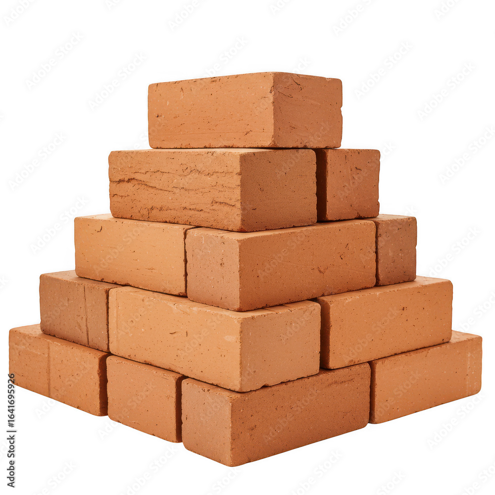 Obraz premium Stack of red bricks arranged in a pyramid shape isolated on transparent background