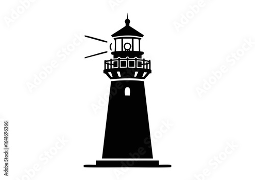Black silhouette of a lighthouse on white background for nautical and coastal concept