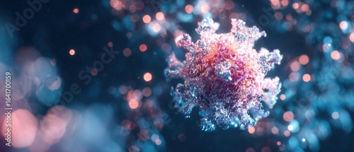 The vibrant and intricate structure of a virus magnified in detail.