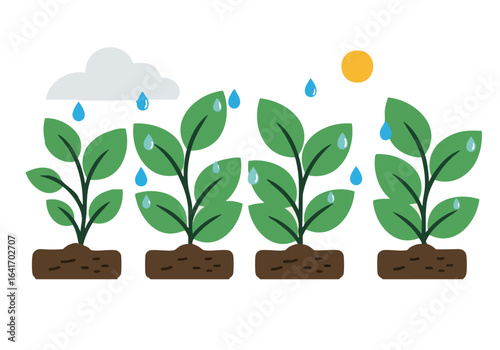 Three young plants grow under a stylized sun and rain, symbolizing growth and agriculture. The design is clean and modern, suitable for farm or agricultural themes.