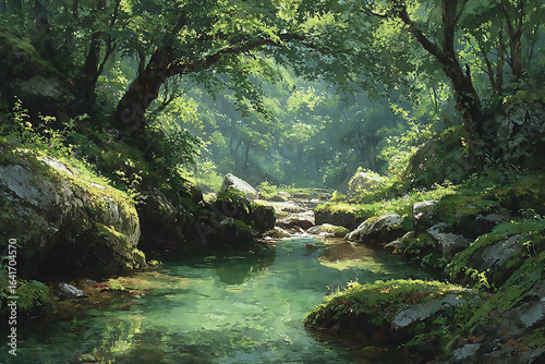 A wide landscape view of a scenic forest, capturing the vastness and peacefulness of the woodland.