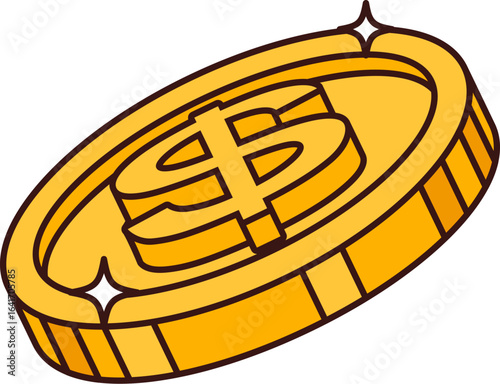 Groovy Western golden coin or Wild West dollar cent, vector cartoon hippie icon. Groovy retro cartoon golden dollar cent coin for Wild West robber bandit wanted reward or Texas cowboy jackpot