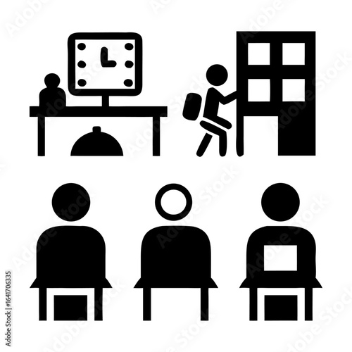 Comprehensive school icon set featuring educational symbols learning tools and campus elements in vibrant cmyk colors