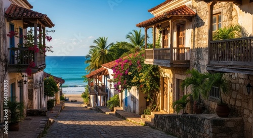 Idyllic street leading to the beach in Las Terrenas, Dominican Republic