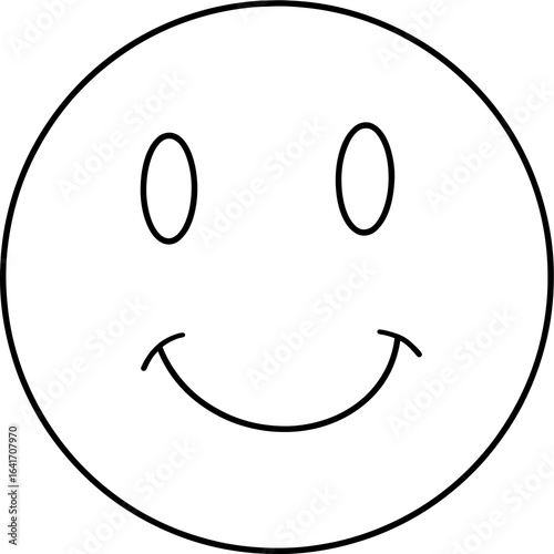 Classic smiley face line art drawing. A simple black and white outline illustration of a happy facial emotion icon for positive expression.