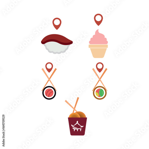 Asian food delivery set. Vector