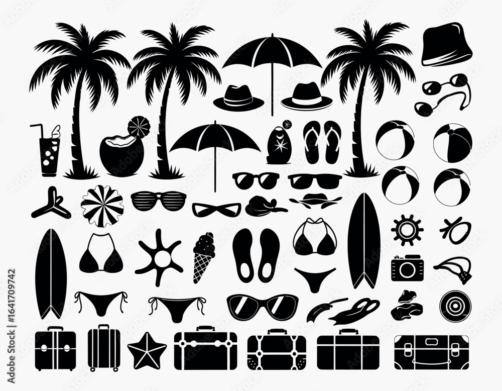 Naklejka premium Summer Island Life Icon Silhouette Collection Vector Template Illustration