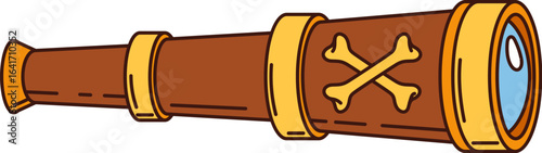 Cartoon groovy pirate spyglass, vintage nautical corsair telescope object. Isolated vector glass, retro navigation instrument for looking on distance. Captain or sailor optical tool, marine equipment