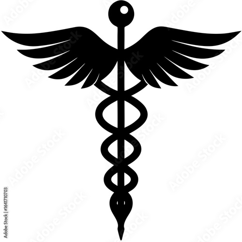 Medical  Caduceus  black silhouette vector,Caduceus icon