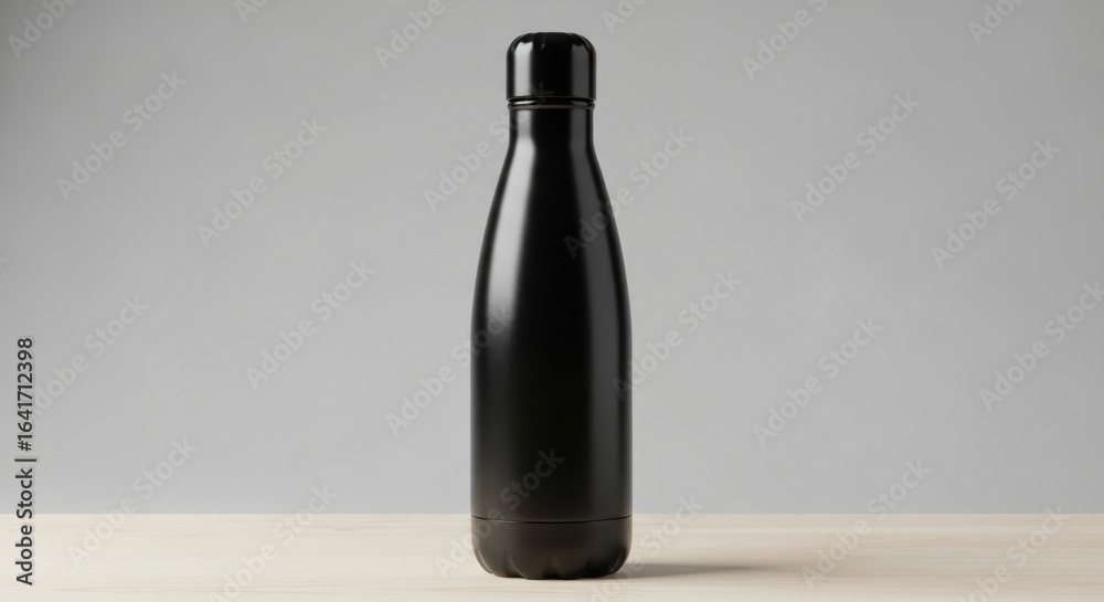 Modern matte black stainless steel flask for hot or cold drinks, presented for an active and sustainable lifestyle. Modern matte black stainless steel flask for hot or cold drinks, presented for an active and sustainable lifestyle.