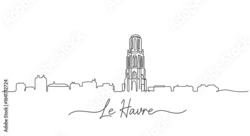 Le Havre Skyline Single Line Art.