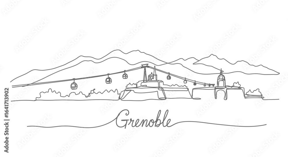Obraz premium Grenoble Skyline Cityscape France Continuous line.