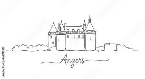 Angers Castle with France Landmark Line Art.