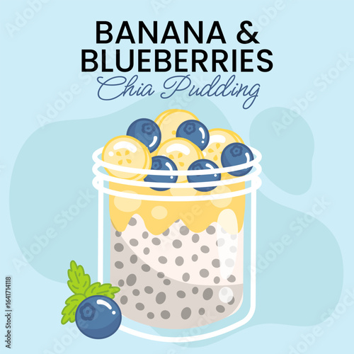 Banana and Blueberries Chia Pudding Healthy Food Illustration
