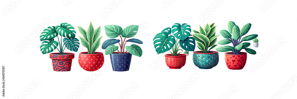 Obraz premium houseplants in decorative pots isolated on transparent background