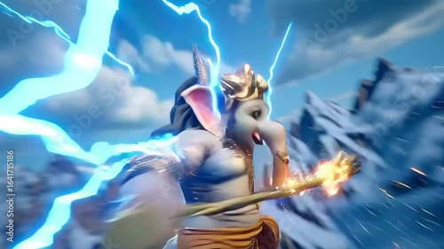 Lord Ganesha in Lightning Filled Battle
