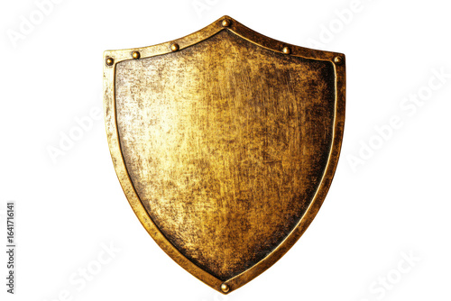 Ancient golden knight s shield isolated on transparent background. Round gold shield isolated on a white background.